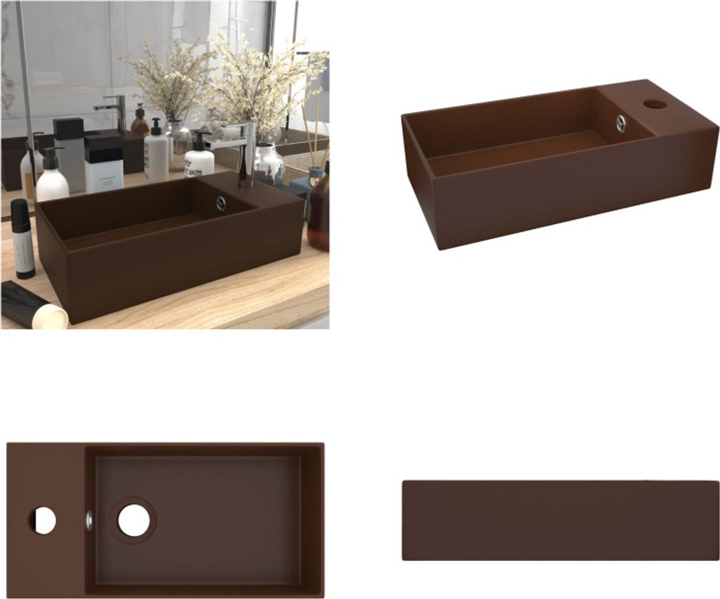 vidaXL Badezimmer Waschbecken mit Überlauf Keramik Dunkelbraun - Badezimmer-Waschbecken - Waschbecken - Luxus-Waschbecken - Keramik-Waschbecken