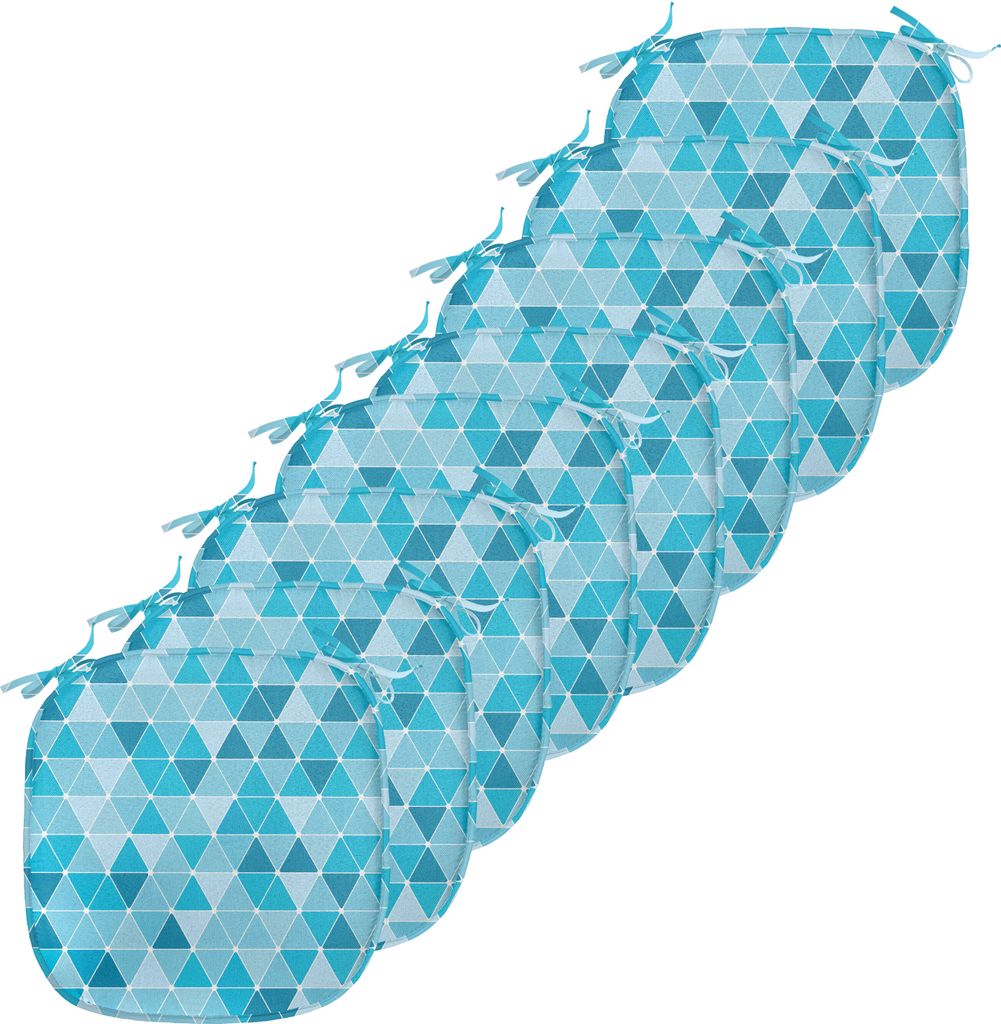 ABAKUHAUS Blau Polster für Esszimmerstühle, Geometrische Triangles Mosaik, Dekoratives wasserfestes Kissen mit Riemen für Küchensitze, 40 cm x ...