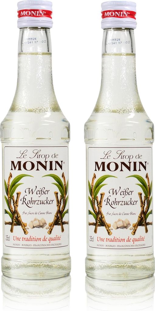 2x Monin Weißer Rohrzucker Sirup, 250 ml Flasche - für Cocktails, zum Kaffee od