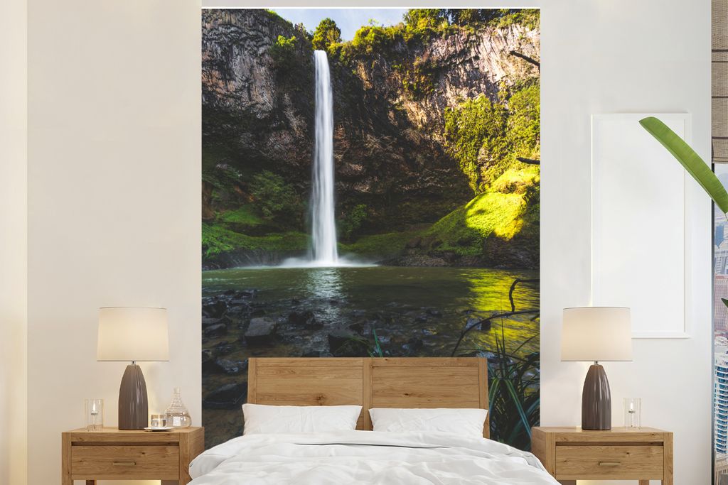 MuchoWow Fototapete für Wohnzimmer oder Schlafzimmer Wandtapete Vinyl Motivtapete Bridal Veil Wasserfall Neuseeland - 200x300 cm - Wanddekorationen