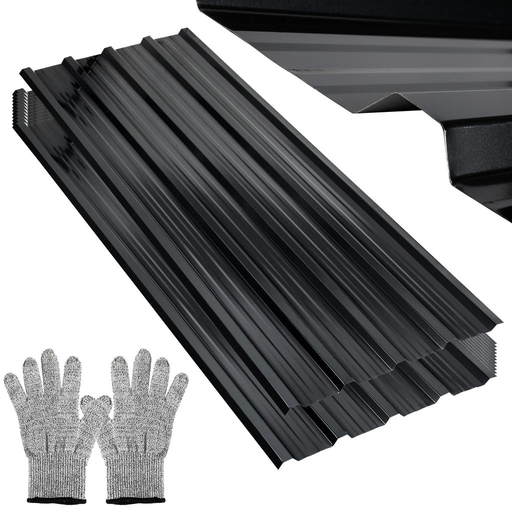 Hengda 129x46cm Trapezblech 12er-Set Anthrazit Dachplatten für Gerätehaus Carport, Profiblech Wandblech Dachblech (für 7m²)