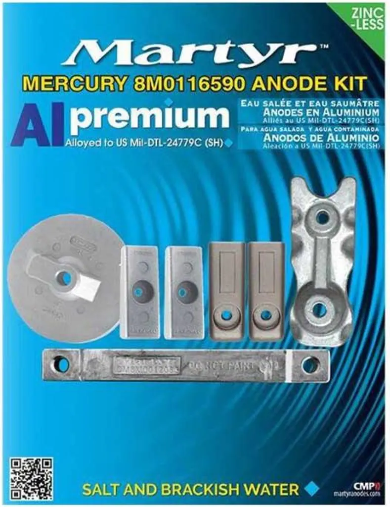 Kit Anodes Martyr Aluminium pour Mercury Verado L6 350 CV Argenté
