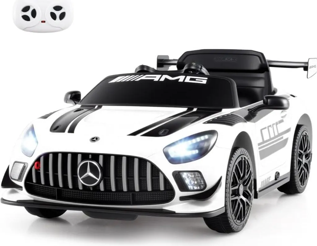 Voiture de course Mercedes enfant 12V - Idéal Jeu de Plein Air Blanche