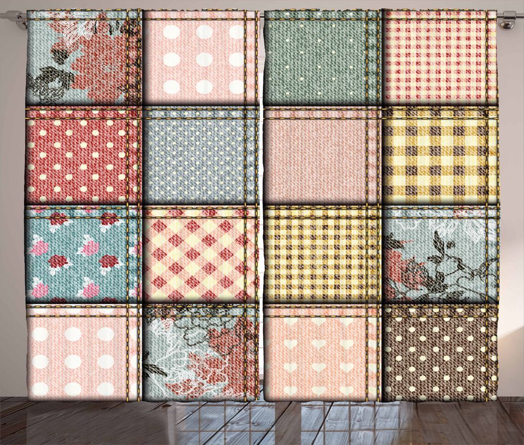 ABAKUHAUS Shabby Chic Rustikaler Gardine, Quadratische Stücke Tile, Schlafzimmer Kräuselband Vorhang mit Schlaufen und Haken, 280 x 175 cm, Mehrf...