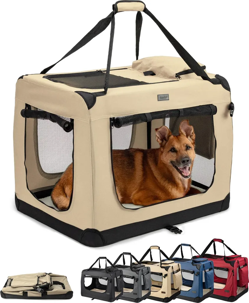 Box Cane Pieghevole 82x58x58 cm Beige - Trasportino Auto e Viaggi Robusto