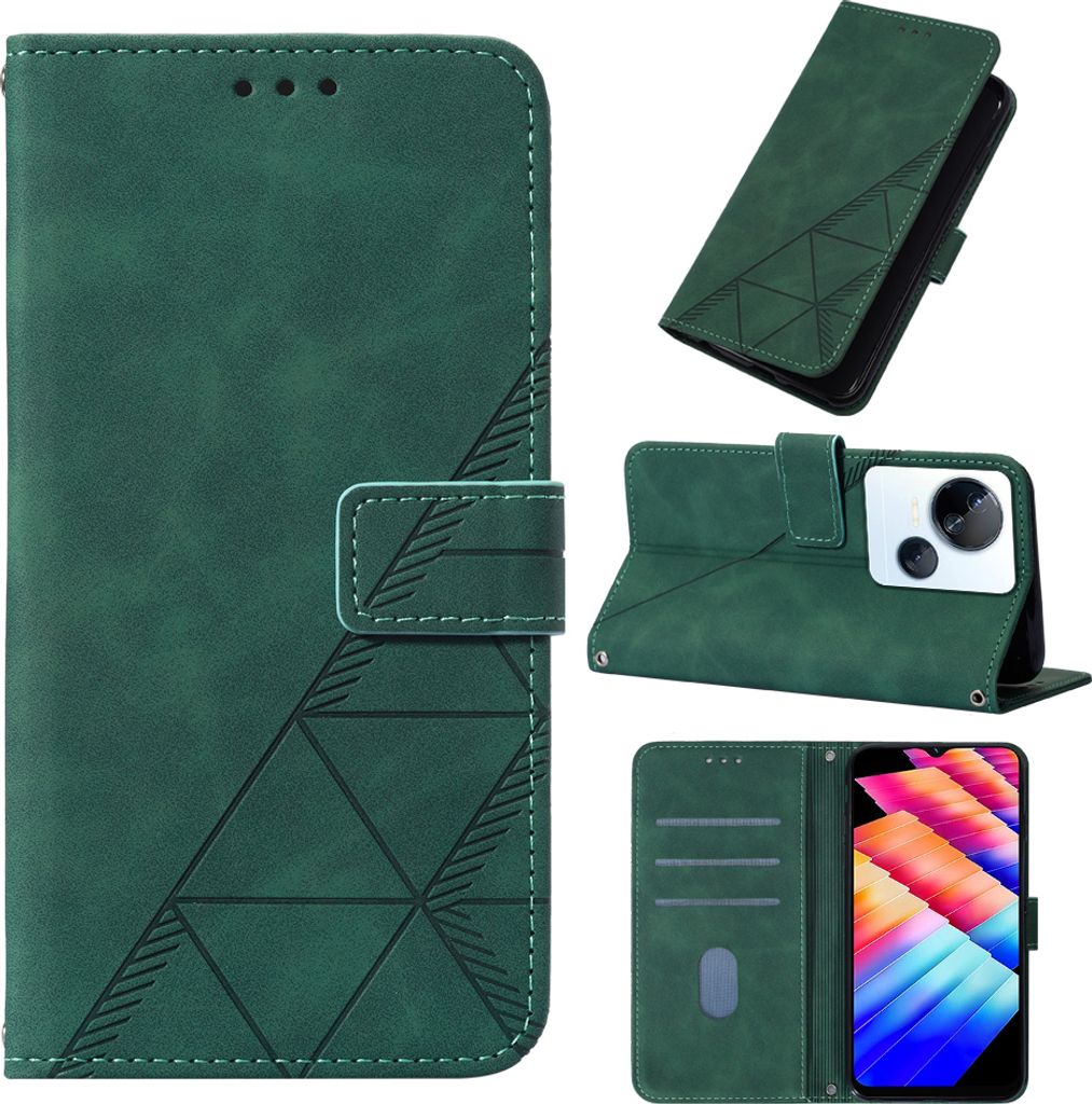 Hülle für Tecno Spark 10 5G Prägung Flip Leder Kartenfächer Schutzhülle mit Ständer Grün
