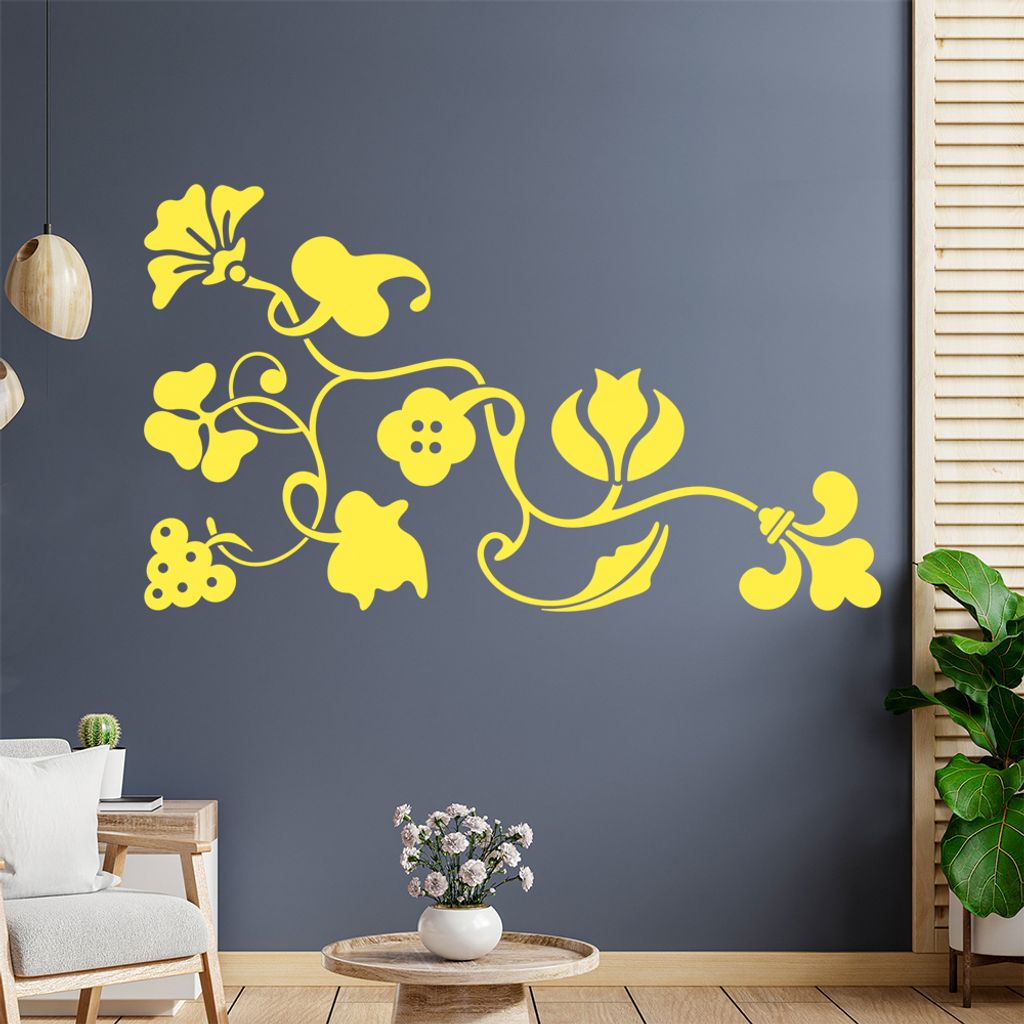 Eckeornament -Blüten - Traube Wandtattoo in 6 Größen - Wandaufkleber Wall Sticker - Dekoration, Küche, Wohnzimmer, Schlafzimmer, Badezimmer
