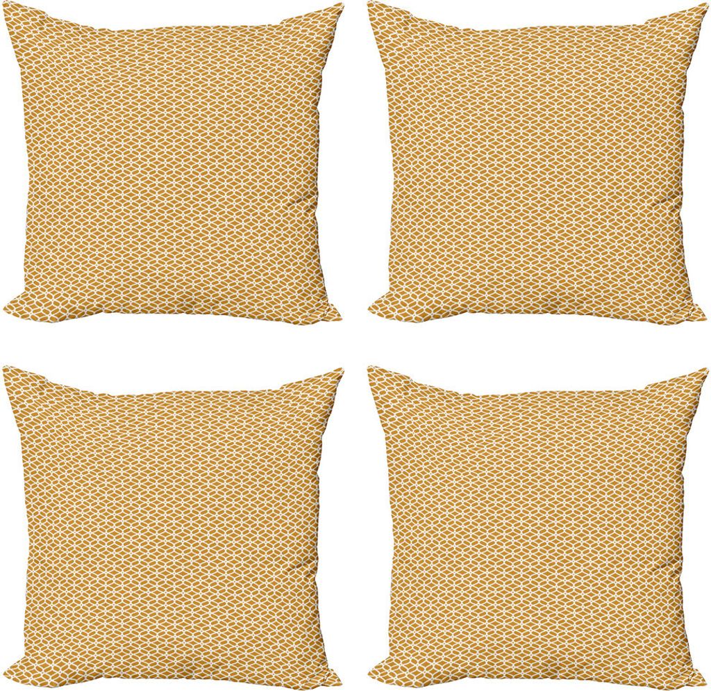 ABAKUHAUS Ethnisch Kissenbezug Set (4 Stück), Häkelspitze Blickmuster, Moderner Doppelseitiger Digitaldruck, 50 cm x 50 cm, Dunkelgelb Weiß