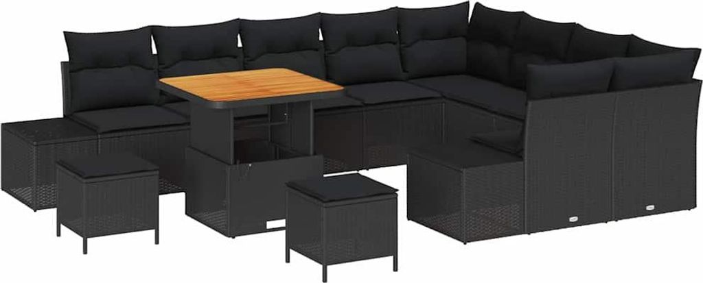 SYFAX Garten-Sofa-Set mit Speicher 12 pcs Schwarz Poly Rattan