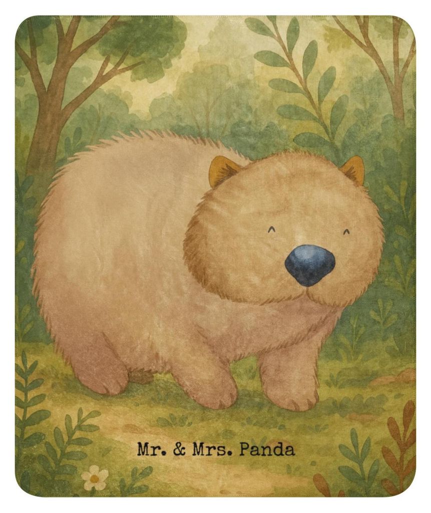 Mr. & Mrs. Panda Decke Wombat Design 130 x 155 cm - Weiß - Geschenk, Winterdecke, Plaid, Australien, Das Leben Ist schön, Motivation, Gute Laune,...