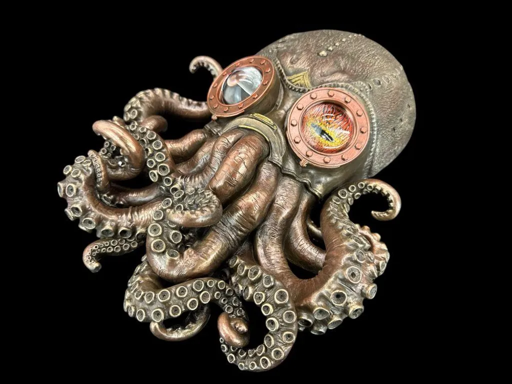 Sculpture murale pieuvre industrielle steampunk effet bronze de 33 cm