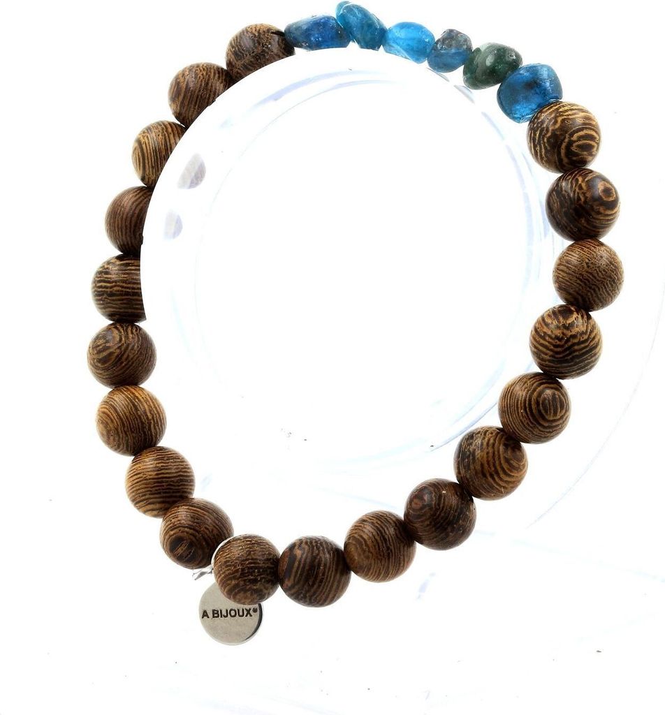 Blaues Apatit-Armband aus Brasilien + 8 mm Holzperlen