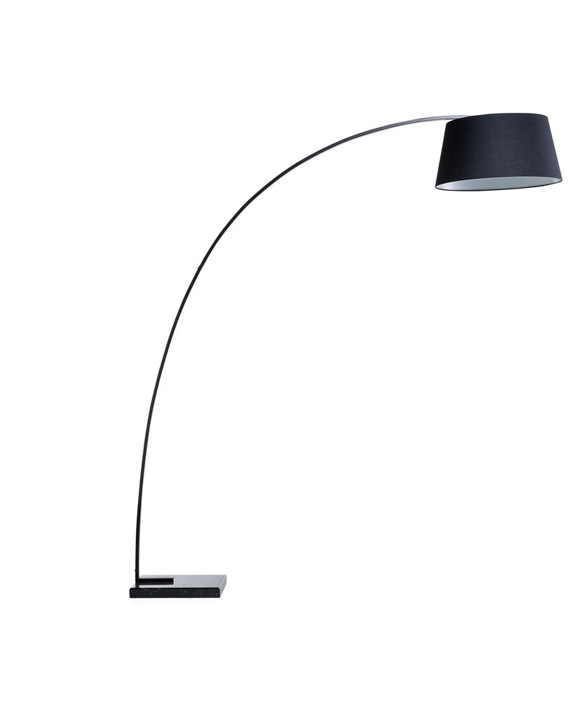 BELIANI Stehlampe Schwarz Metall 188 cm Stoffschirm Marmorfuß langes Kabel mit Schalter Bogenlampe Modernes Design