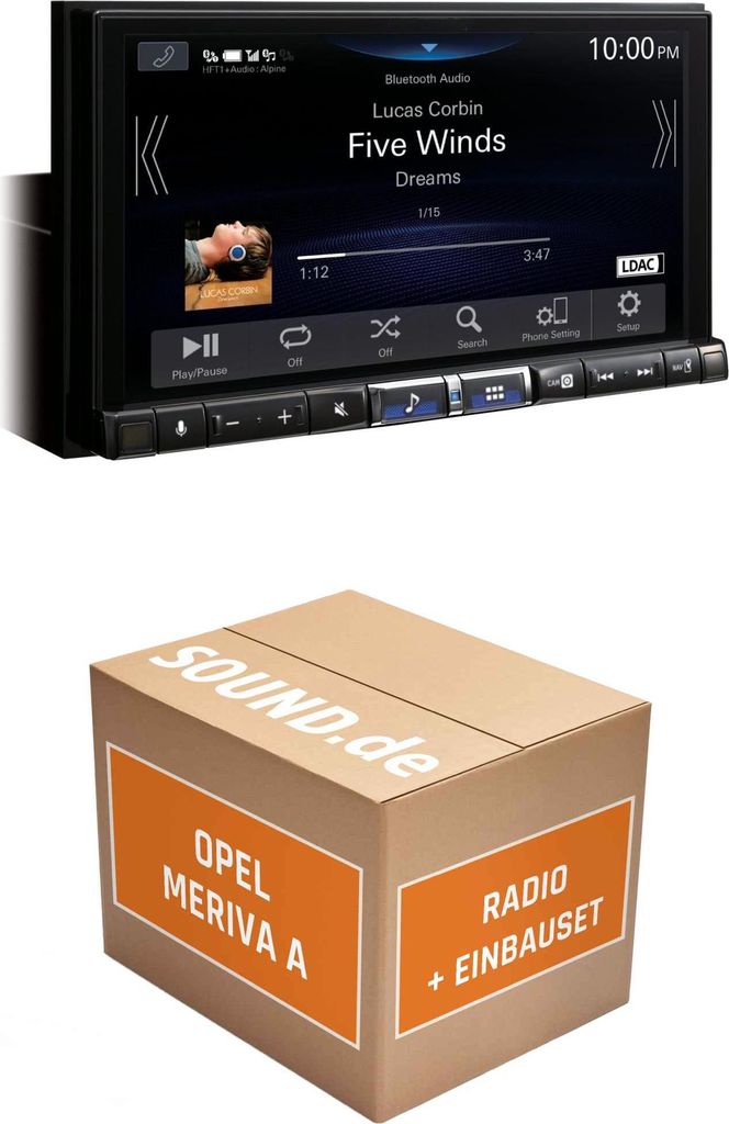 Autoradio Einbaupaket Alpine iLX-705D passend für Opel Meriva A + Multifunktionslenkrad Schwarz | Wireless Apple CarPlay Wireless Android Auto