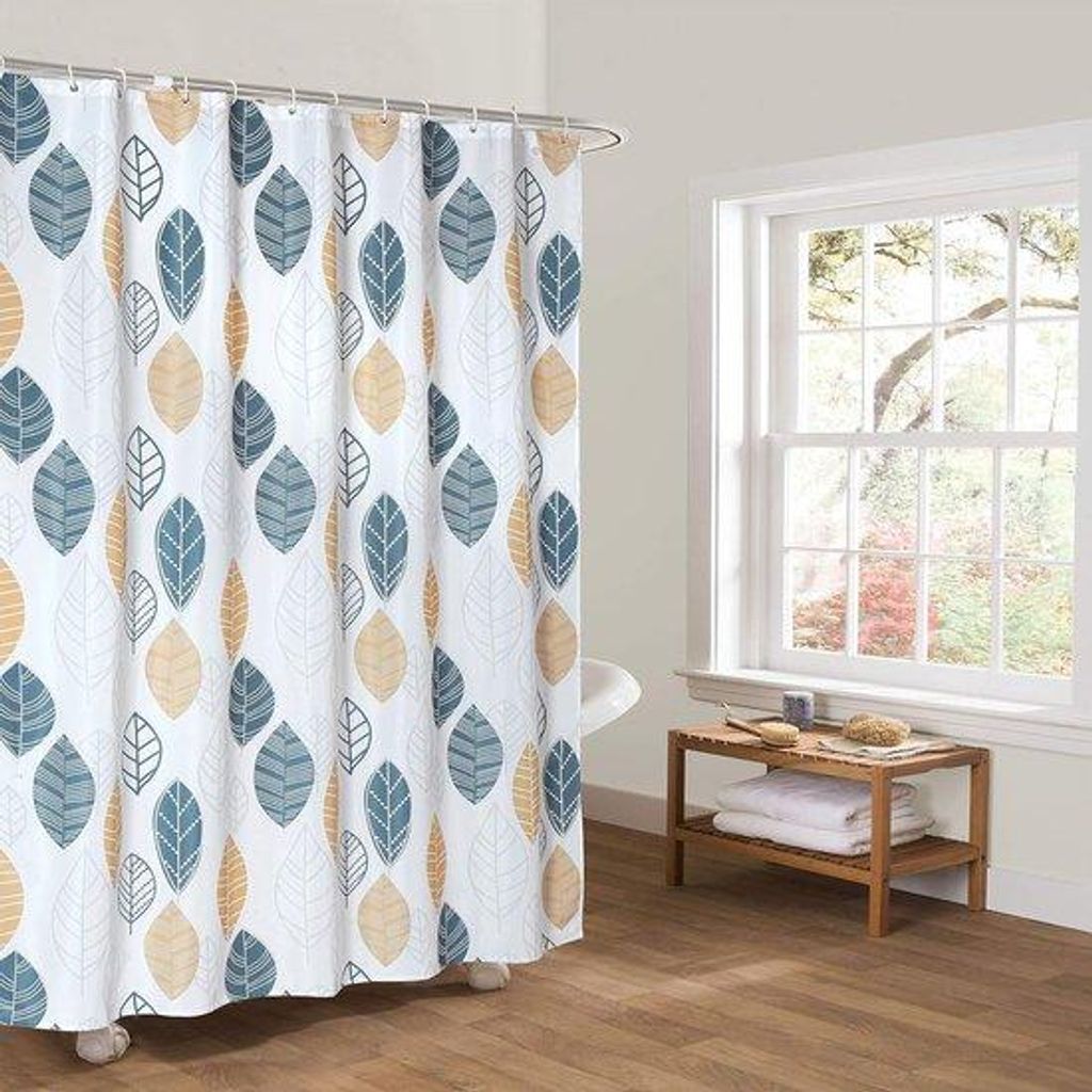 Duschvorhang Textil 180x200 gelb Blätter schimmelbeständig wasserableitend