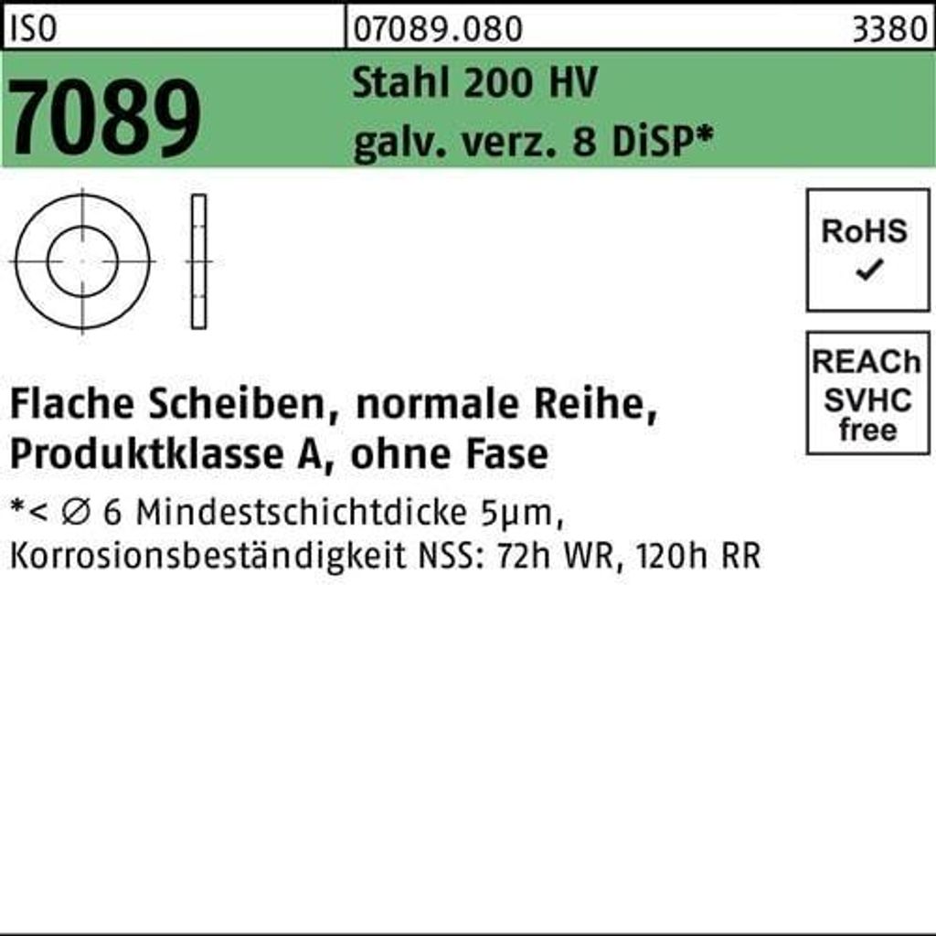 Unterlegscheibe ISO 7089 o.Fase 10 Stahl 200 HV galvanisch verzinkt 8 DiSP