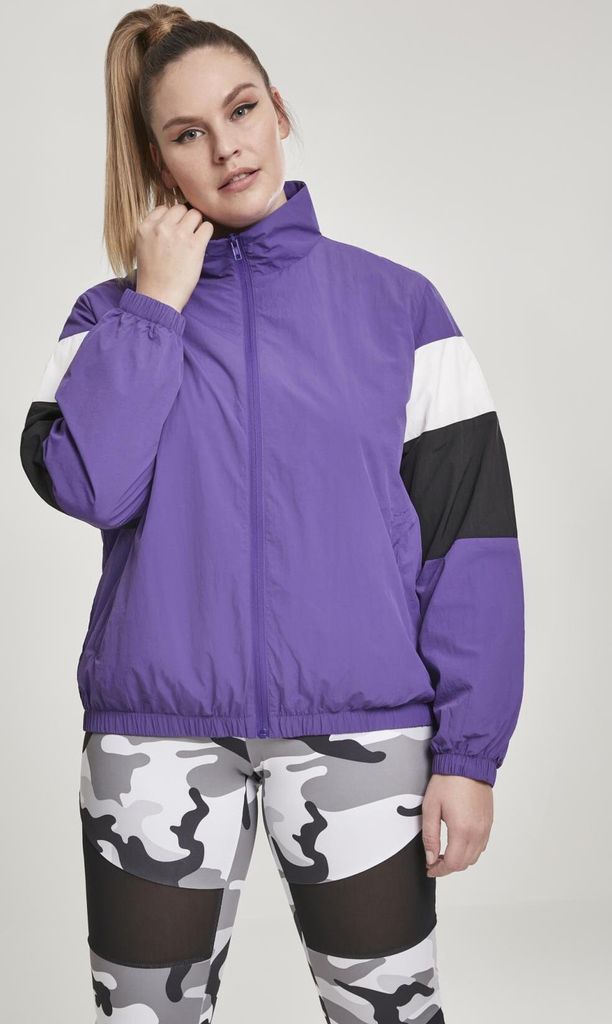 Urban Classics TB2663 | Ladies 3-Tone Crinkle Track Jacket Trainingsjacke - Farbe: ultraviolet/blk/wht - Größe: S