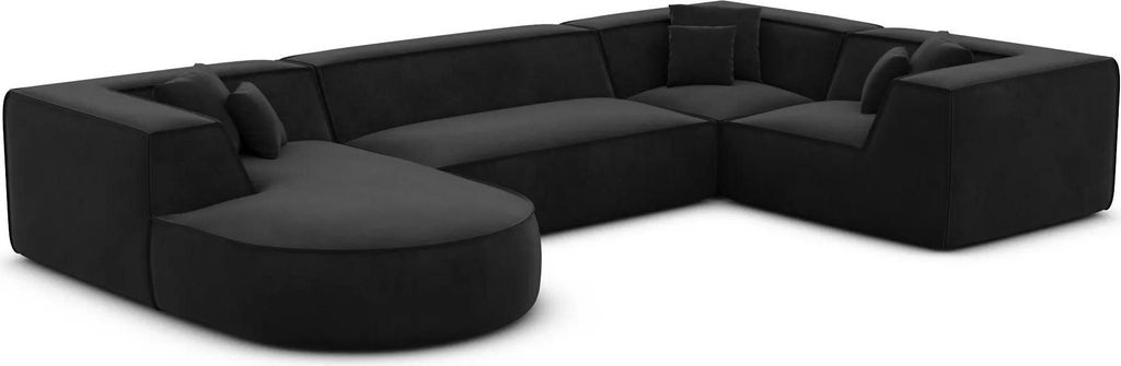 Samtstoff U-Form XL Wohnlandschaft Liberia Schwarz Links