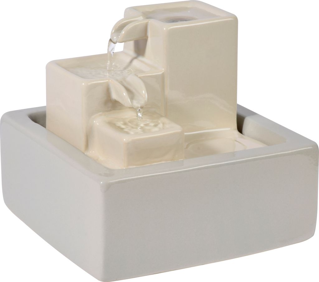 dobar Design Keramik Zimmerbrunnen dreistufig, Weiß, 19x19x16,5 cm