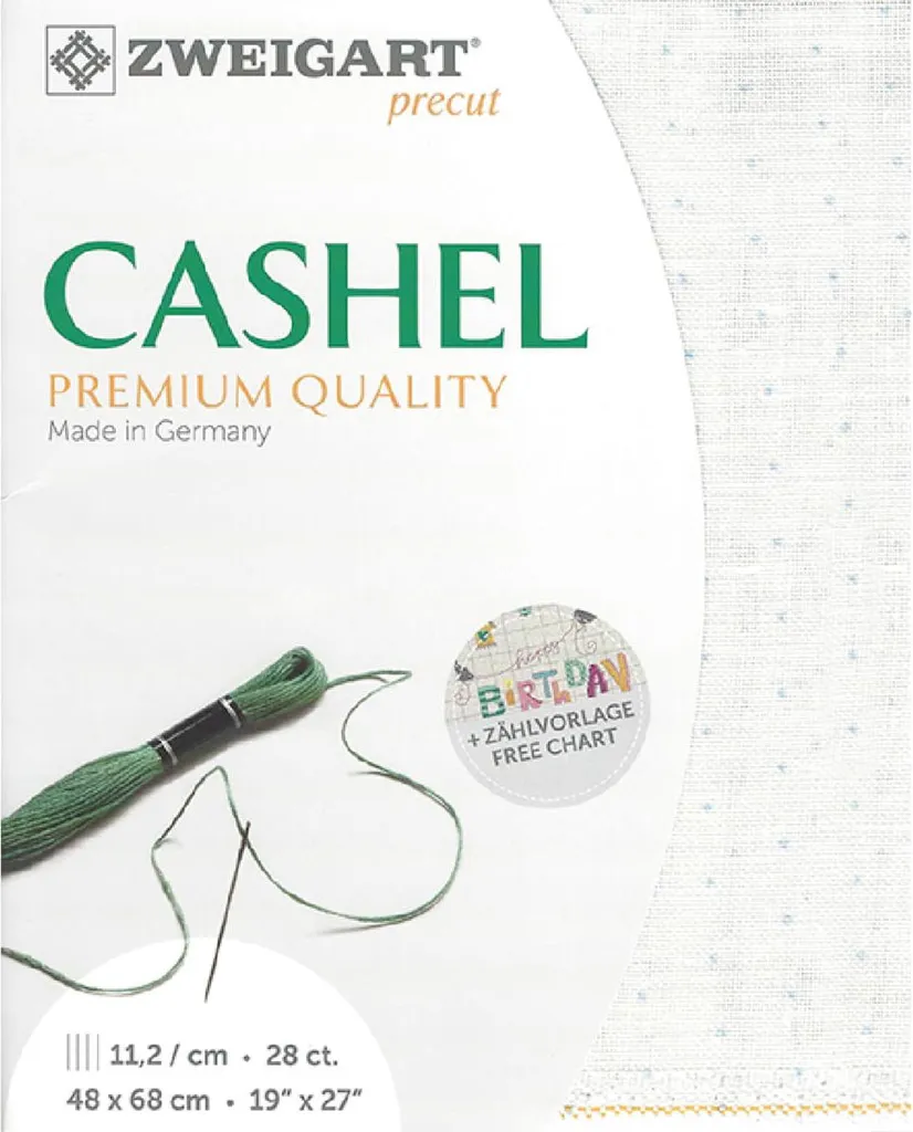 Lino per Ricamo Zweigart Cashel 28ct Pois Blu 1129 Pretagliato 48x68cm