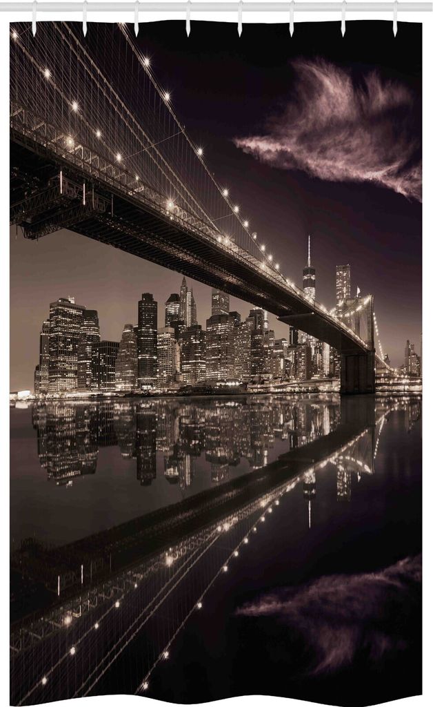 ABAKUHAUS New York Schmaler Duschvorhang, USA Amerika Skyline, Badezimmer Deko Set aus Stoff mit Haken, 120 x 180 cm, Getrocknete Rose Hellbraun
