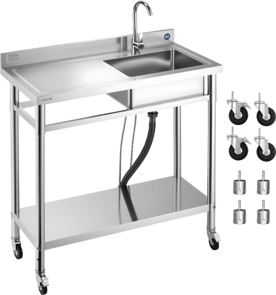 Lavello VEVOR in acciaio inox (1000 x 500 x 1055 mm), vasca Immagine del prodotto 