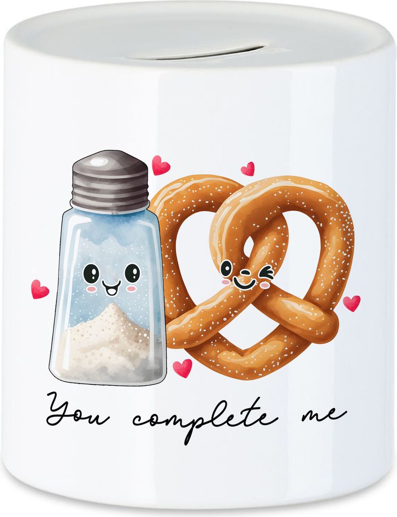 You Complete Me Spardose Butter Bretzel Salz Lauge Valentinstag Freundin Freund Süß Geschenkidee Paar Liebe
