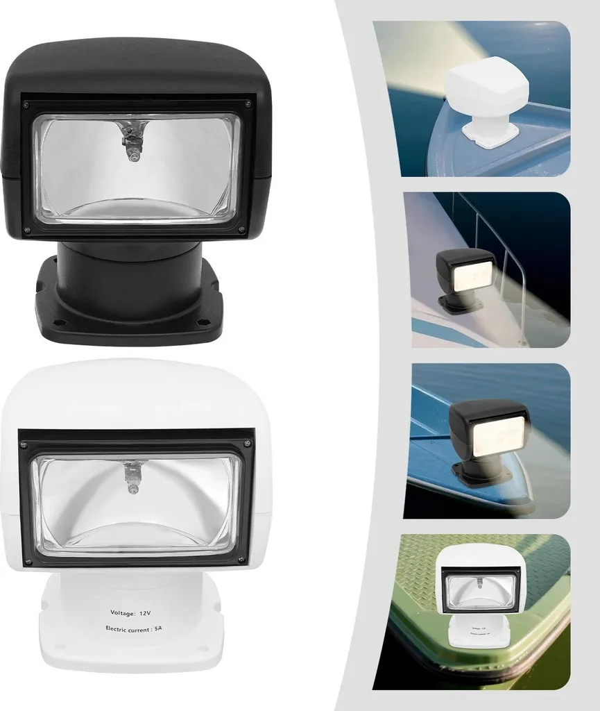 Projecteur de recherche 12V 100W noir pour bateau avec télécommande