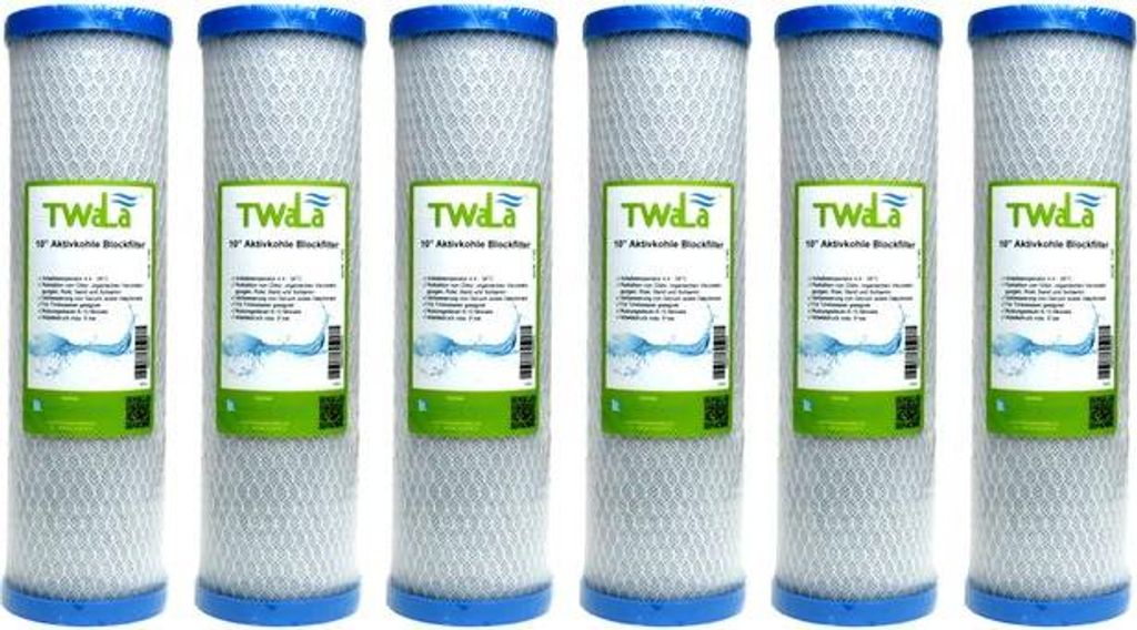 6x TWaLa 10' Aktivkohleblock Trinkwasser Filter für Umkehrosmose, Brunnenwasser Wasserfilter 10 μm