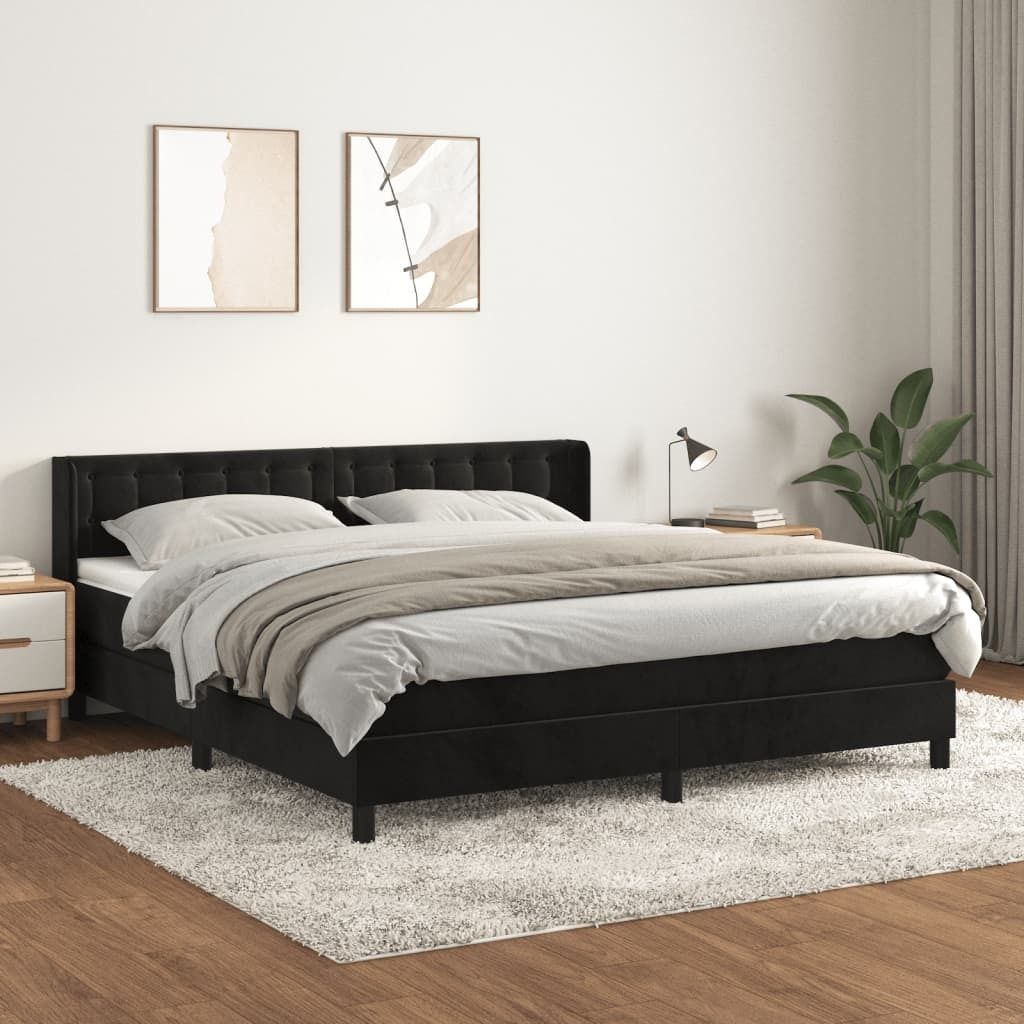 "Rabatt" Boxspringbett mit Matratze - 2 Personen - Strapazierfähiger Stoff - Schwarz 160x200 cm Samt - Klassische Betten CC5703