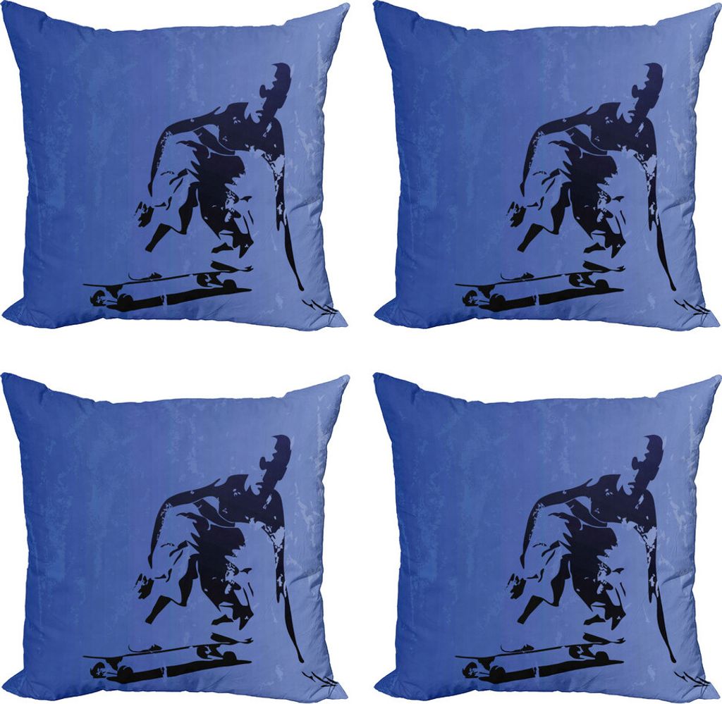 ABAKUHAUS Teenager Kissenbezug Set (4 Stück), Abstract Vector Skaters, Moderner Doppelseitiger Digitaldruck, 60 cm x 60 cm, Violett Blau Schwarz