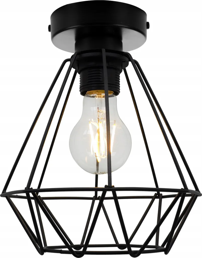 Luminaire de plafond style industriel Edison avec cage diamant Led noir