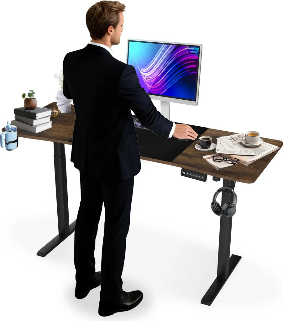 Bureau de Jeu 160x60 cm avec Support Casque et Gestion Câbles - Érable