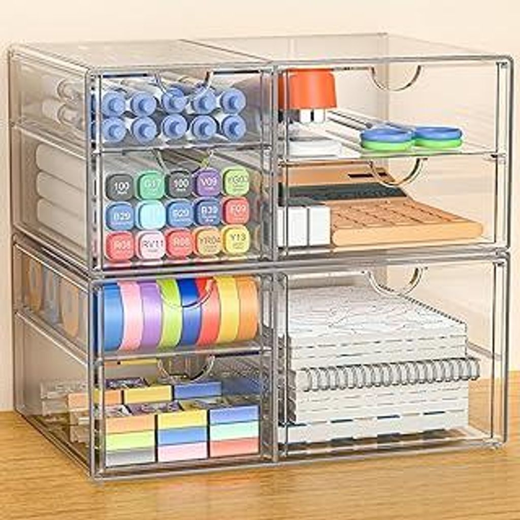 GoMaihe Acryl Schreibtisch Organizer mit 7-Schubladen: 2 Stücke Schubladenbox | Durchsichtig Schminktisch Organizer | Make up Organizer | Büro Or...