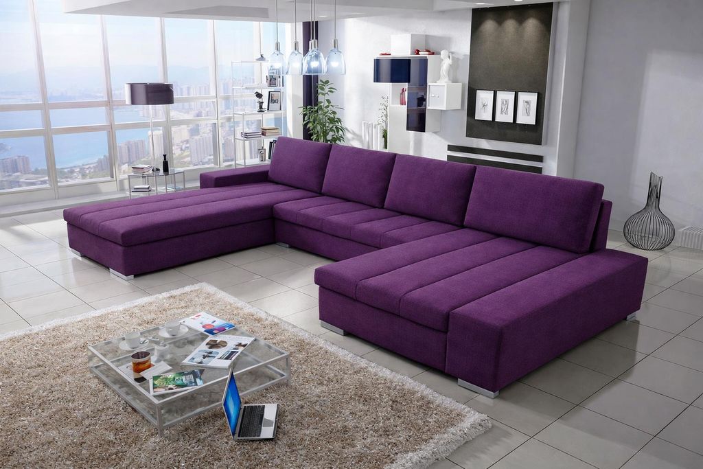 Wohnlandschaft Ecksofa VERONA-LINE U – Großzügige Couchgarnitur in U-Form mit Schlaffunktion, Bettkasten und hochwertiger Wellenfederung