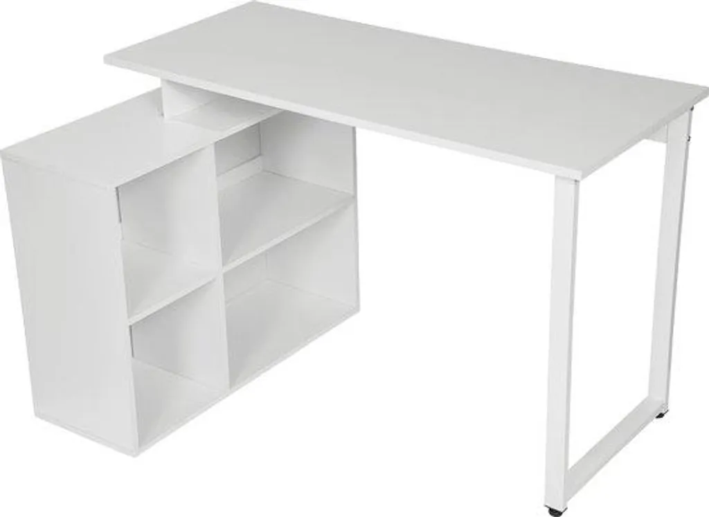 Bureau informatique blanc pour chambre et télétravail avec rangements