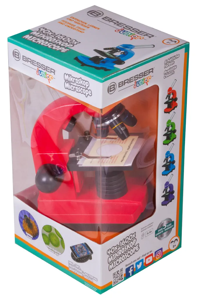 Microscope Junior 29 cm Rouge en Acier avec Coffret Complet 28 Pièces - 17