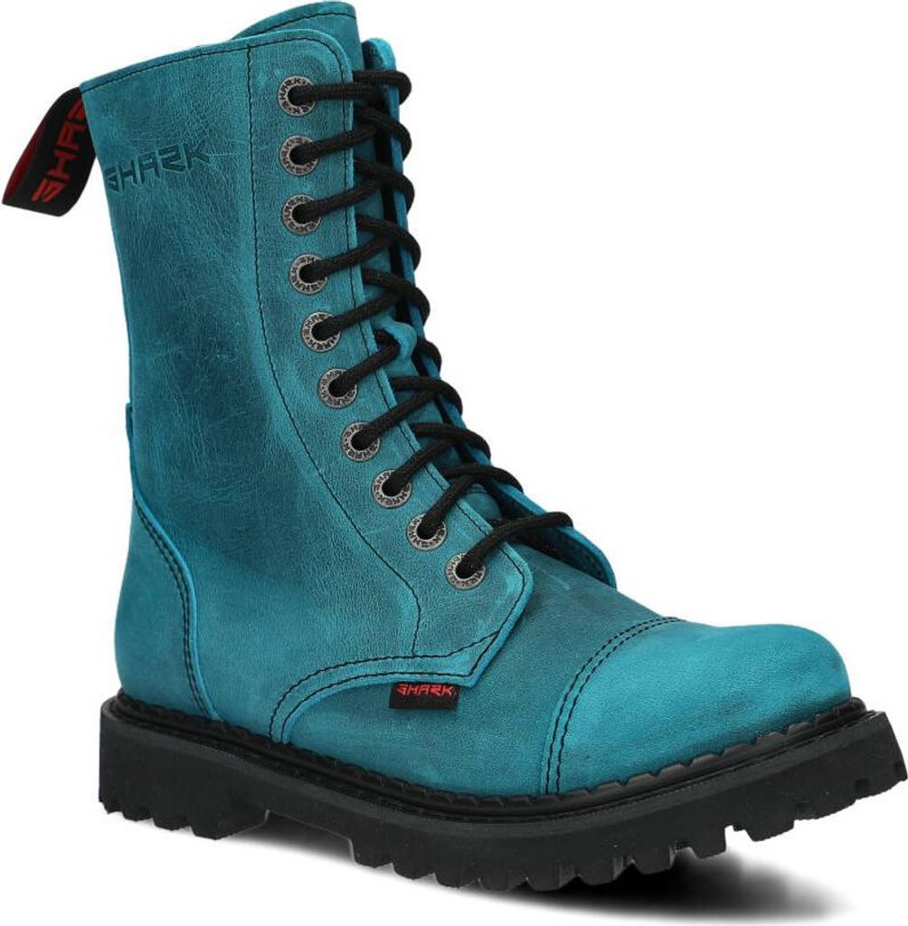 NAGABA Stiefel Damen Herren Springerstiefel 10-Loch - Leder - Türkis - 37