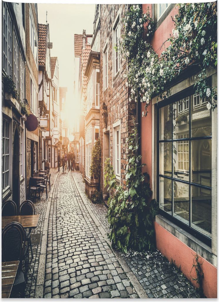 Abakuhaus Europa Wandteppich, Altstadt bei Sonnenuntergang Bild aus Weiches Mikrofaser Stoff Kein Verblassen Klare Farben Waschbar, 110 x 150 cm, M...