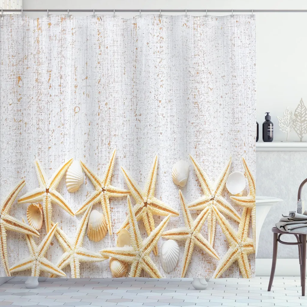 ABAKUHAUS Tenda Doccia Conchiglie 175x220 cm - Avorio Tropicale