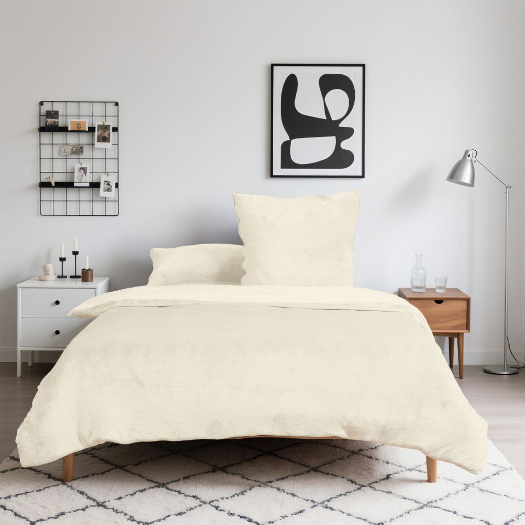 Luxus Flanell Bettwäsche Plüsch Warm Kuschelig Teddy Reißverschluss 135x200 155x220 200x200 200x220, Größe:200 x 200 cm, Farbe:Beige