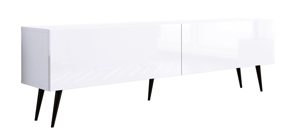 TV-SCHRANK : Mattweiß /Weiß glänzend, Schwarze Beine, 170 x 52 x 32 cm