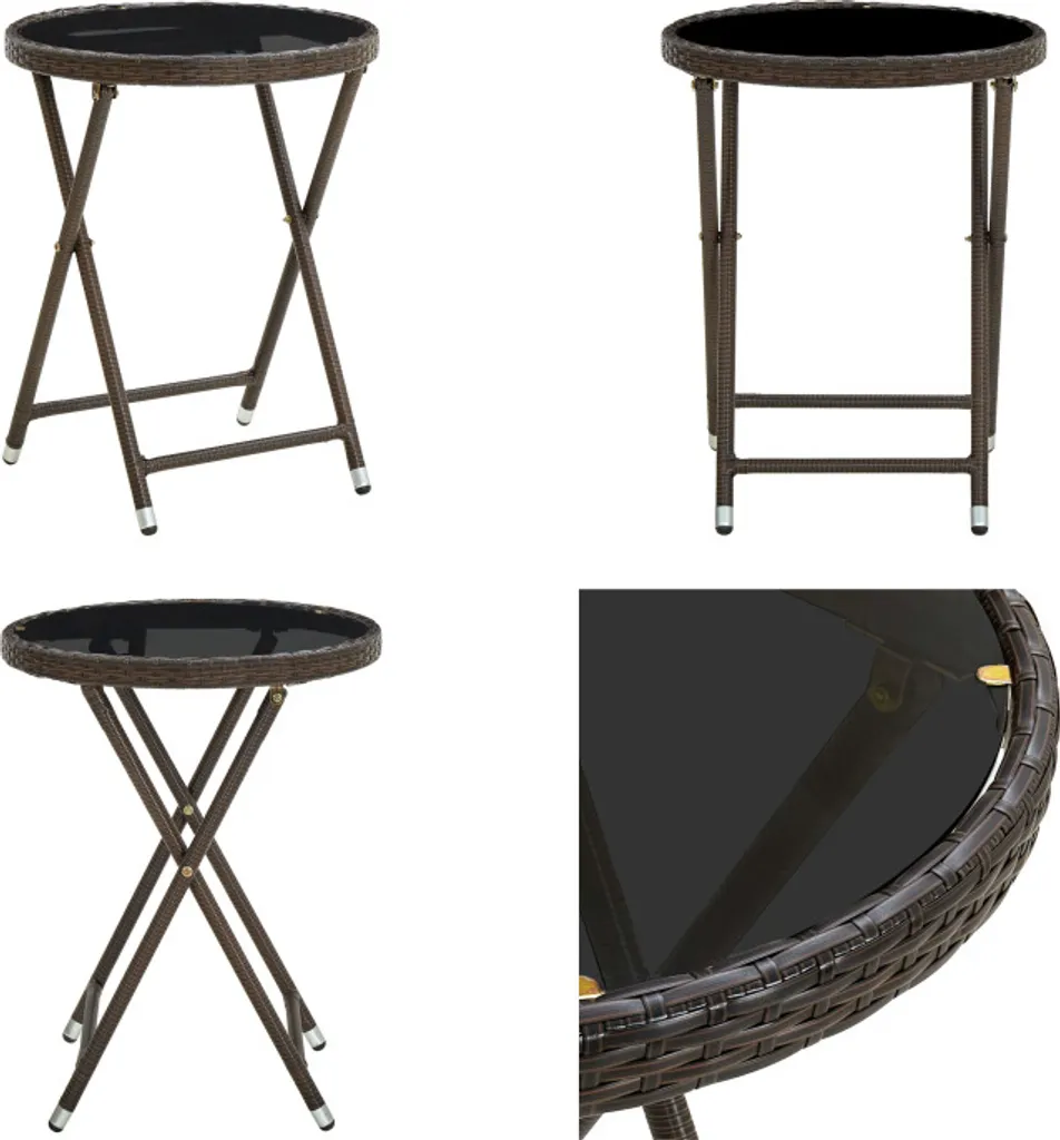 vidaXL Tavolino Marrone 60cm Polyrattan e Vetro Temperato | Shop Online