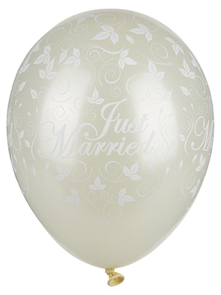 Papstar Balloons Ø 29 cm ivory "Just married" metallic, Zdjęcie produktu 