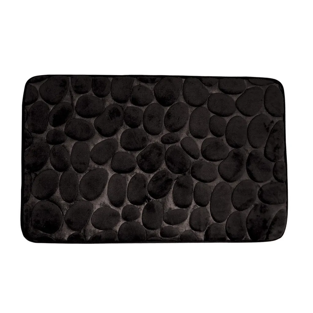 Tapis de Bain Antidérapant Galet Noir - Séchage Rapide et Ultra Doux