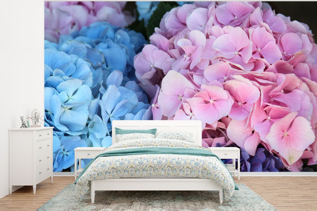 MuchoWow Fototapete für Wohnzimmer oder Schlafzimmer Wandtapete Vinyl Motivtapete Blumen - Strauch - Hortensie - Botanisch - 320x240 cm - Tapeten