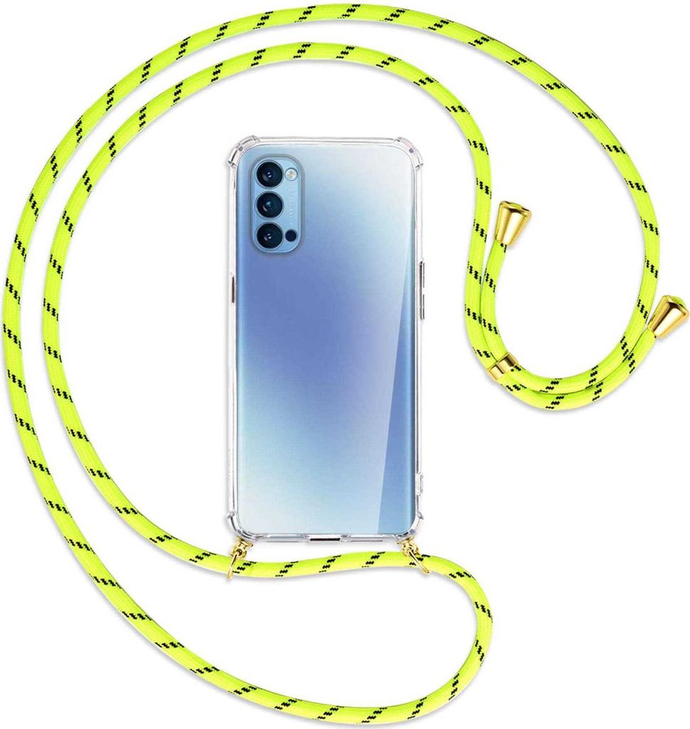 Handykette Backcover-Schutzhülle mit Band (Metall goldfarben) für Oppo Reno5 4G/5G - neongelb