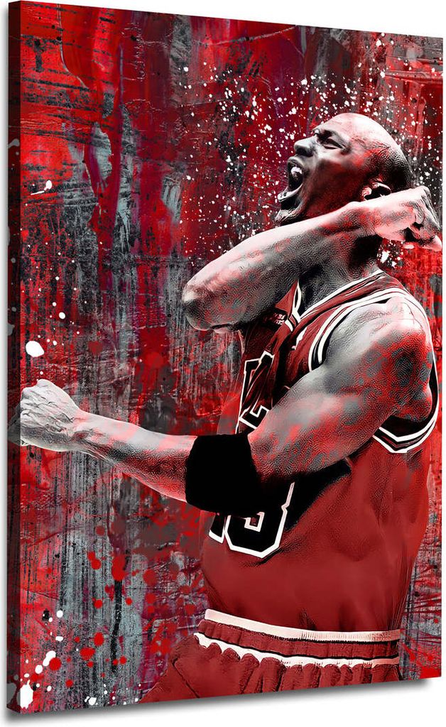 Jordan Pop Art Kunst Leinwandbild Wandbild Basketball Spieler Red Style: 100x150x4cm