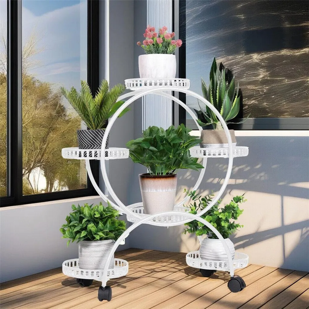 Support plantes 6 niveaux métal blanc Modèle Étagère Jardinage Flora-L6