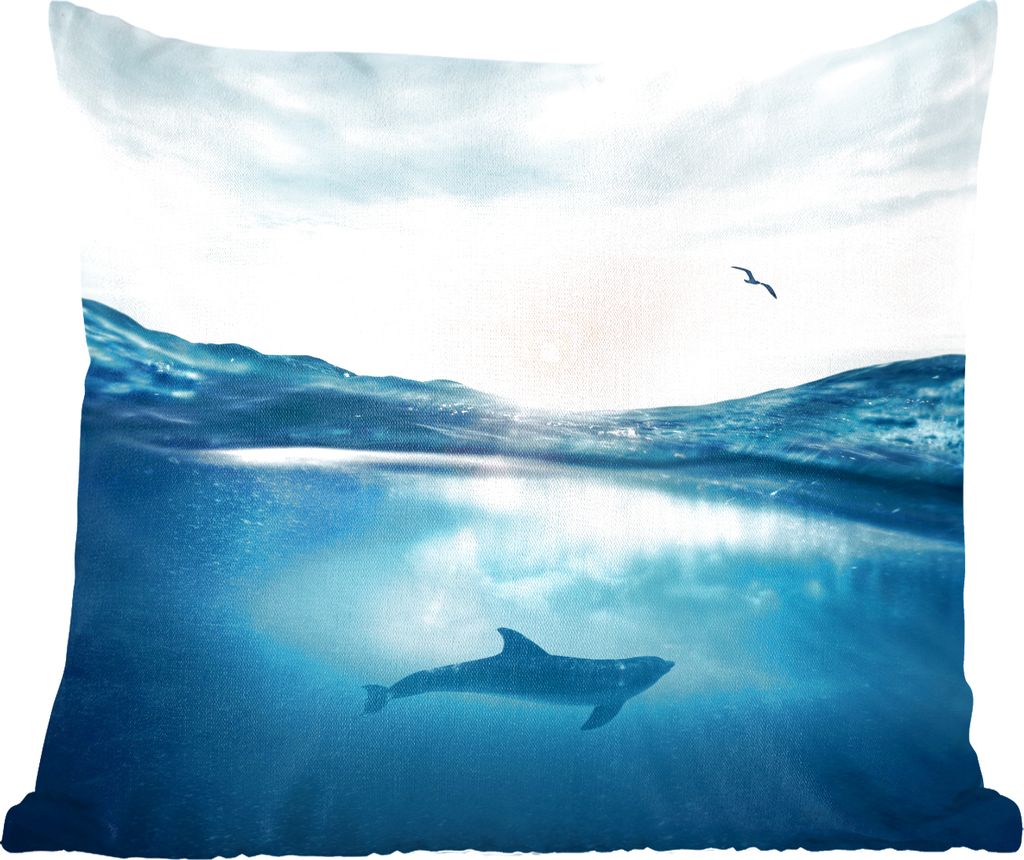 MuchoWow Zierkissen Sofakissen Wohnzimmer Dekokissen 45x45 cm Delfin - Meer - Vogel - Schlafpolster - Polster für das Sofa